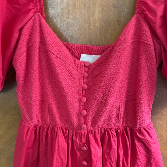 Anthropologie Maeve Red Puff Sleeve Button Up Corset Dress Large Milkmaid Y2K - Picture 12 of 16